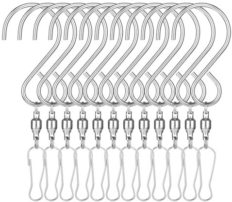 COMNICO 12 Pack Wind Spinner Swivel Hooks for Hanging Plants 360 Degree Dual Spin Windsock Wind Chime Hanger Light Clips Bird Feeders Houses Baskets Birdbaths Crystal Twisters Party Supply