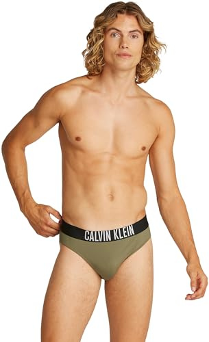 Calvin Klein Uomo Slip da Bagno Brief con Fascia con Logo, Verde (Burnt Olive), L