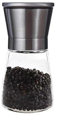 Macinapepe Manuale, Macinapepe in Vetro e Acciaio Inox, Macina Pepe, Macinasale, Smerigliatrice Ceramica Finezza Regolabile, per Sale Marino Grosso, pepe in Grani