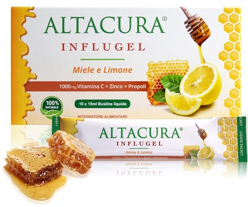 Altacura Influgel Tosse Secca e Grassa - Sciroppo in Stick Gusto Mielee Limone con Vitamina C, Zinco, Propoli - Made in Italy, 10 Bustine x 15ml