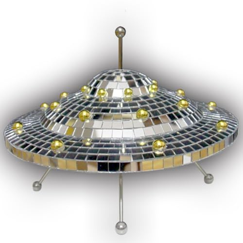 UFO Spaceship Disco Ball Vintage Mirror Reflective Decorations Ornaments Art Crafts Creative Flying Saucer Disco Mirror Ball for Bookshelf,Handmade Gifts Funny Christmas Decorations (9 * 6.3inch)