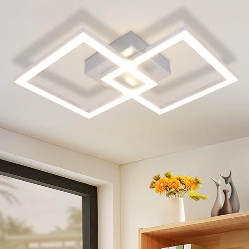 ZMH LED Deckenlampe Deckenleuchte Flur - Flurlampe Modern Design 47CM Küche 3000K Warmweiße Küchenlampe Silber 24W Eckig Schlafzimmerlampe innen Wohnzimmerlampe für Schlafzimmer Wohnzimmer Büro