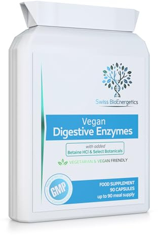 Vegan Digestive Enzymes with Betaine HCl - providing Bromelain, Amylase, Protease, Lipase, Papain, Apple Cider Vinegar, Ginger, Caraway, Turmeric, Peppermint, Fennel & Chamomile | 90 capsules, UK Made