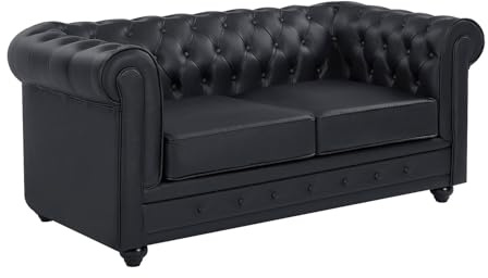 Vente-unique - Sofá Fijo 2 plazas Chesterfield - Piel - Negro