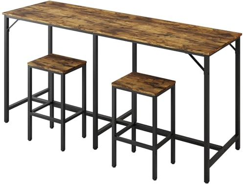 YATINEY 70.9 Bar Table and Chairs Set, Dining Table and Chair Sets, 3 Piece Counter Height Table and 2 Stools, Kithcen Table for Home Restaurant, Bar, Rustic Brown BT09BR