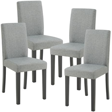 [en.casa] Set di 4 Sedie Imbottite da Sala Pranzo con Gambe in Legno Massiccio Rivestimento in Tessuto per Cucina Salotto Ufficio - Grigio Chiaro