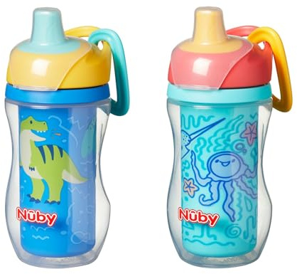 Nuby Insulated Sipper Cup - Toddler Beaker with Removeable Valve | Spill-Proof | 270ml / 9oz | Suitable from 12 Months | Pack of 2 (Dinosaurs)