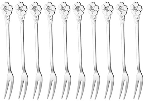 Mipcase 10pezzi Forchette in Acciaio Inossidabile Due Punte Per Frutta e Dessert Durevoli e Anti-usura Per Antipasti Dolci Insalate e Altri Alimenti Per Uso Casalingo e Professionale