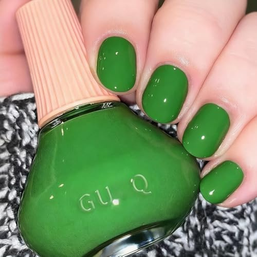 Grün Schnell trocknend Einfarbiger Nagellack, Quick Dry Glitzer Nail Polish für Weihnachten DIY Nageldesign, Glossy Langanhaltend Shimmer ungiftiger Nagellack auf Wasserbasis, Ohne UV Lampe (Grün)