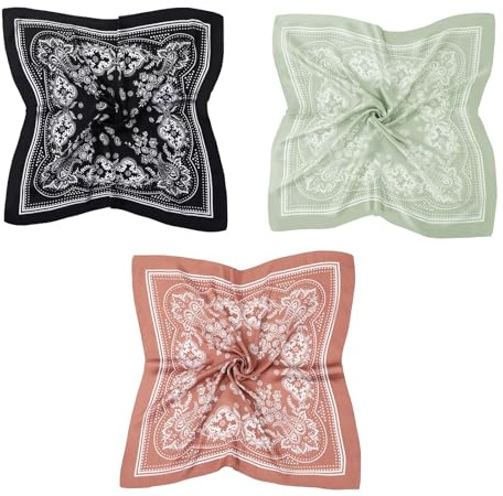 Meng Jiaran 3 Pcs Satin Scarf Square Head Scarf for Hair Soft Headscarf Satin Bandanas Women's Scarves Wrap Neck Headscarf for Women Girls