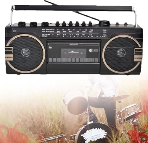 Bärbar Bluetooth-boombox, CD-bandspelare med Bluetooth-anslutning, SD/TF-kort/usb/hörlursuppspelning, vintage design för familjesammankomster och resor