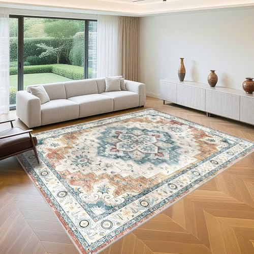 QGYFRE Tappeto Guida Corridoio Tappeti Camera Da Letto 110x160cm Blu Motivi di fiori retro for Esterni,Soggiorno,Scendiletto bambini