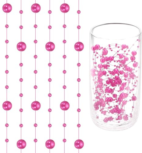 sourcing map Cuerda de perlas artificiales de 16 pies, cuentas de perlas sintéticas, cadena de cuentas de pesca, relleno de jarrones para velas flotantes, centro de mesa de boda, decoración de fiestas