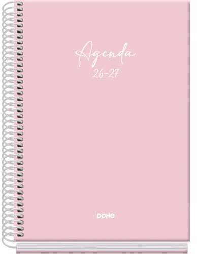 Dohe - Agenda Escolar 2026 2027 - Septiembre a Junio, Día Página, A5 (15x21 cm), Tapa Dura Tacto Suave, Cierre de Espiral, Español e Inglés - Serenity Rosa