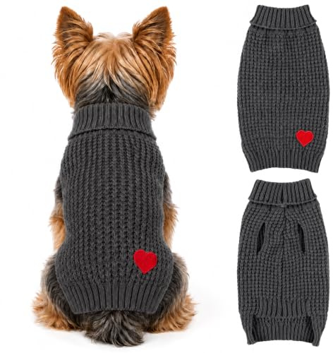 Winmany Pull pour Chiens de Petite Taille - Pull à col roulé - Couleur Unie - Motif cœur - pour Chihuahua, Yorkshire - pour l'automne et l'hiver