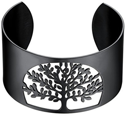 PROSTEEL Damen Offener Armreif schwarz Baum des Lebens Manschette Armband 40MM breit Weltenbaum Lebensbaum Armspange Armschmuck für Mädchen Frauen
