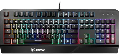 MSI Vigor GK20 FR Clavier Gaming -AZERTY, Disposition FR, switches à Membrane, résistant à l'eau, rétroéclairage Arc-en-Ciel et Touches multimédia, Base antidérapante, USB 2.0 - Pleine Taille