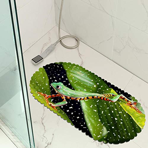 Jaeknxcg Badewanneneinlage rutschfest Badematten für Wanne Duschmatte mit Abflusslöchern Saugnäpfe Maschinenwaschbar 35X70CM Frosch