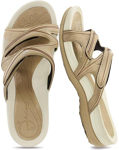 Gold Pigeon Shoes SIGNATURE Comfort Walking Slides Sandals for Women | Arch Support, Waterproof, Non-Slip | Size 8-8.5 | 7534 Tan EU39
