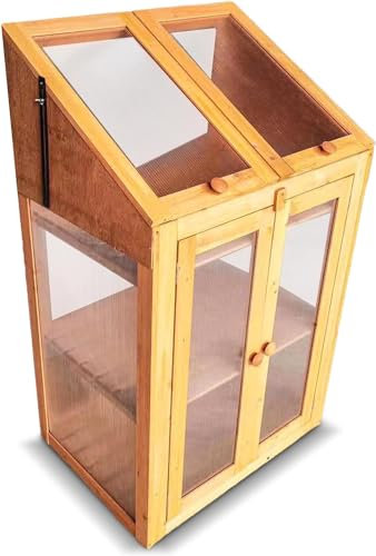 Raxter 3 Tier Garden wooden greenhouse cold frame with Polycarbonate Semi Transparent Glazing indoor outdoor portable growhouse for vegetables & plants growth grozone with Double Door & Lockable lid
