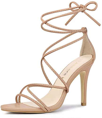 Allegra K Sandales à Talons Aiguilles à Lacets pour Femmes Nu 40