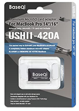 BaseQi UHS-II Aluminium microSD Adapter für 2021 M1 MacBook Pro 14 & 16 Zoll (35,6 & 40,6 cm) (Silber)