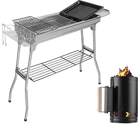 Barbecue Portatile a Carbonella | Griglia per Barbecue e Affumicatore in Acciaio Inossidabile per Picnic Campeggio, Ciminiera di Accensione per Griglia a Carbone con Maniglia di Sicurezza