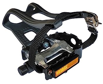 UPANBIKE Bike Pedals with Toe Clips and Straps for Exercise Bike, Outdoor Bicycles and Spin Bike, 9/16-Inch Spindle with Reflectors