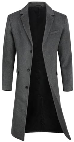 YOUTHUP Homme Manteau en Laine Hiver Long Chaud Trench-Coat Slim Casual élégant Simple Couleur Unie, Gris(léger), S