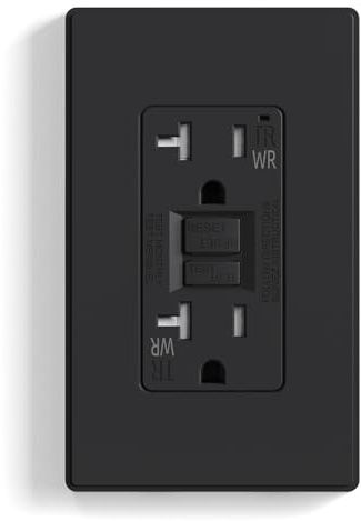 ELEGRP GFCI Outlet Outdoor, 20 Amp Self-Test GFI Electrical Outlet with Thinner Design, Weather & Tamper Resistant GFCI Receptacle, Ground Fault Receptacle w/Wall Plate, UL Listed, Matte Black, 1 Pack