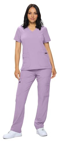 Monarch Uniforms Scrub Set for Women in Regular and Petite Stretch Scrubs for Women Scrub Top and Scrub Pants Set, Lavender, M