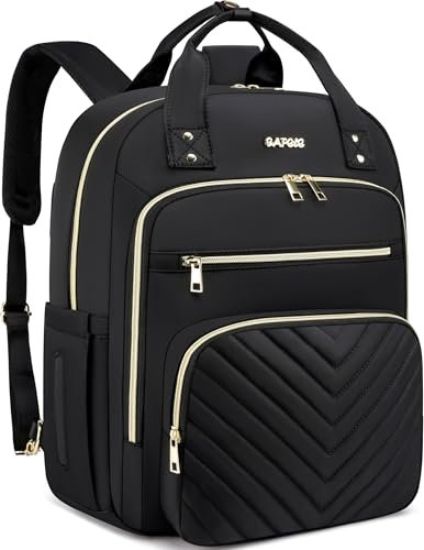 Cafele Konvertierbarer 17.3 Zoll Laptop Rucksack für Frauen, wasserfeste Reise Arbeit schwarze Rucksäcke Geldbörse Business Lehrer Krankenschwester, gesteppt schwarz,2325H-01