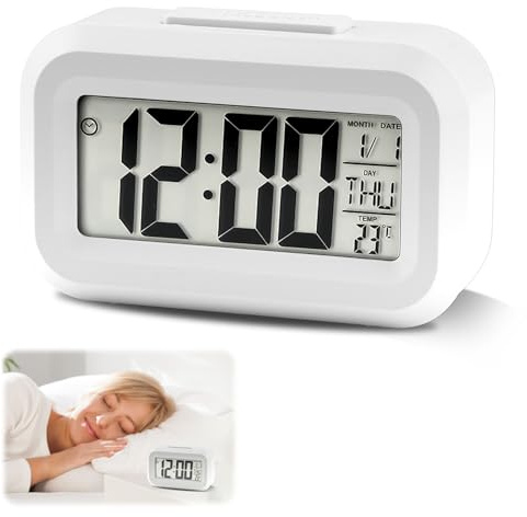 NeutypeChic Despertador Digital, LCD con función de repetición de Temperatura, indicador de Temperatura, función de Temporizador, Funciona con Pilas para Dormitorio, hogar, Oficina, Viajes