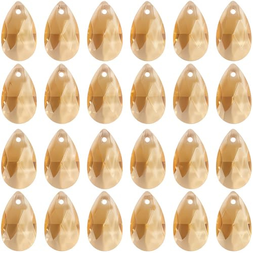SOFPLATE 1 boîte de 40 breloques en Verre à Facettes en Forme de Larme Cristaux de Verre pour Lustre Kaki Clair Pendentif Attrape Soleil en Forme de Larme Perles pour la Fabrication de Bijoux Breloque