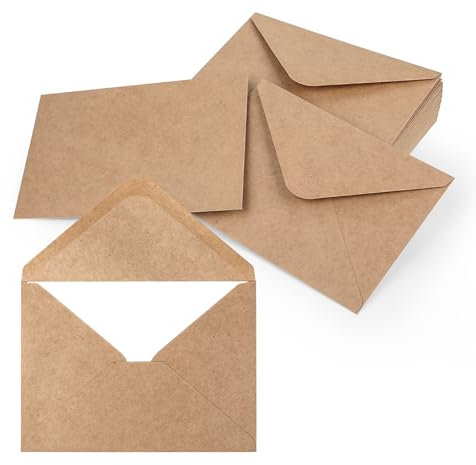 Kraftpapie Briefumschläge Umschläge mit Nassklebung spitze Klappe für Grußkarten Einladungen und Geburtstagskarten - DIN B6-184 x 133 mm (Braun, 50pcs)