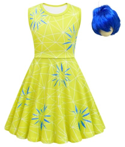 Lito Angels Deguisement Robe Costume à Fille heureuse Joy avec Perruque pour Enfant Fille Taille 11-12 ans