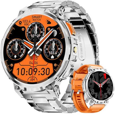 Reloj inteligente para hombre con 1,85 pulgadas, pantalla grande, LED, lámpara de 730 mAh, reloj inteligente con 120 modos deportivos, 24/7 monitor de frecuencia cardíaca y sueño, IP68 impermeable