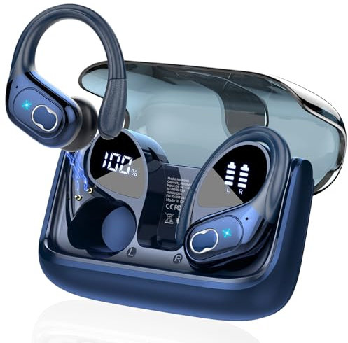 STECEi Kopfhörer Sport, 2025 in Ear Kopfhörer Kabellos Bluetooth 5.4 mit HD Mic, 75Std HiFi Stereo Bluetooth Kopfhörer mit Ohrhaken, Comfort Fit, IP7 wasserdichte Ohrhörer für Sport, Blau