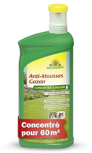 Neudorff Anti-Mousses Gazon Concentré – Détruit la mousse dans le gazon avec des effets rapides et visibles en quelques heures, 1 litre