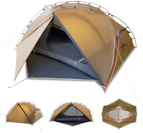 Night Cat Ultralight Backpacking Tent: Waterproof Lightweight Two People Camping Tent for Outdoor Hiking Trekking with Double Layers Aluminum Poles and Footprint 2 Persons Khaki