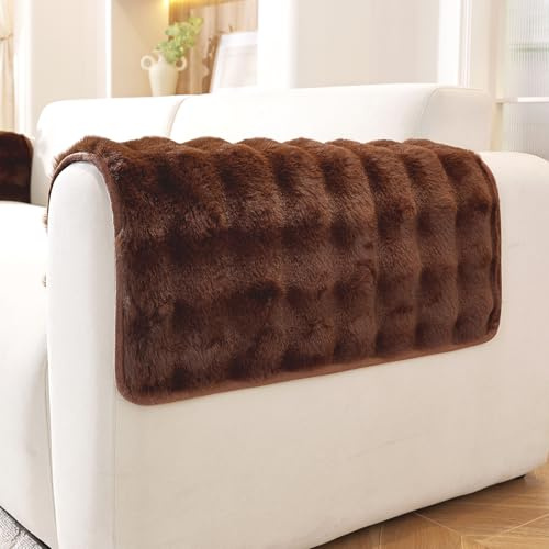 Hittun Non-Slip Couch Arm Covers,Thick Soft Recliner Arm Chair Covers Set of 2 Waterproof Armrest Covers for Sofa, Washable Faux Fur Sofa Arm Cover (Brown, 24 x 24 2 Pack)