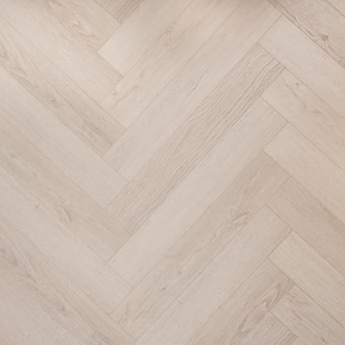 Laminate Flooring Hard Wearing 12mm Thick Herringbone – Modern Wood Effects, Click Fit, Water-Resistant Laminate – Ideal for Living, Bedroom & Hallway Floors - 1.8m² Coverage Per Pack (Light Ash)