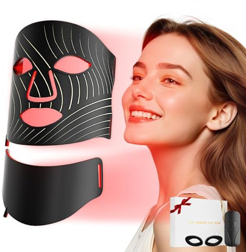 ONLUKY Red Light Therapy Face Mask - LED Light Therapy with Neck Device, 103 3 - in - 1 Beads, Rechargeable & Remote - controlled, Timing Function, Ideal for Home, Work, Travel, Yoga & Sleep