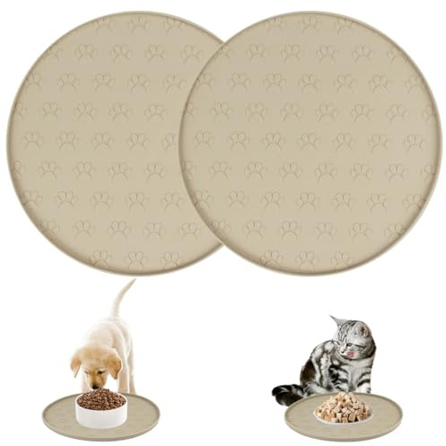 2 Pezzi Rotondo Tappetino Ciotole Gatto 27cm, Tappetini Sottociotola per Cani, Tappetino Rotondo in Silicone, Tappetino per Ciotola di Cibo Antiscivolo per Animali Domestici Medi e Piccoli