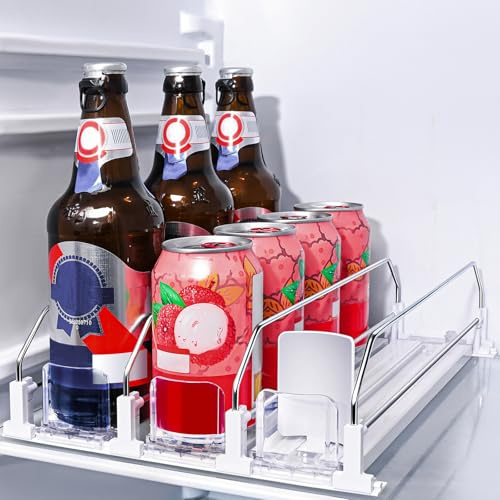 OAKENCREST Organizer Frigorifero Bottiglie 3 File Regolabile Porta Bottiglie Frigorifero Automatico Organizer Birra Lattina Accessori Frigorifer Capace di Contenere 12 Bottiglie o Lattine di Bevande
