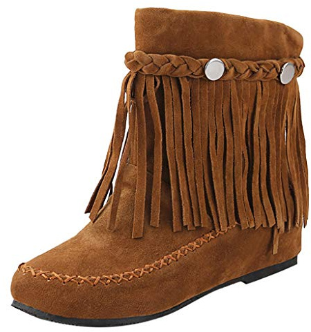 Susenstone Bottes à Franges Femme Nubuck En Daim Hiver Chaud Vintage Mode Pas Cher Bottines Chelsea Talon Grandissante Sexy Ankle Boots