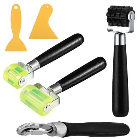 4 Piezas de Rodillo de Presión, Rodillos para Prensar Papel Tapiz con 2 Rascadores, Rodillo Manual de Goma, Rodillo de Presión para Unir, Reparar y Aplicar Presión en Papel Pintado y Lonas de PVC