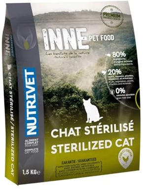 NUTRIVET - INNE Chat - Croquetas sin Cereales - Gato esterilizado o con sobrepeso - Pollo - 80% Ingredientes de Origen Animal - 1.5 kg
