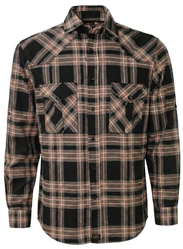ROCK-IT Apparel flanellskjorta herr rutig långärmad bomullsskogshuggare skjorta herr rutig skjorta regular cut mjukt tyg tillverkat i Europa [storlekar S-5XL] 4XL svart/röd/grå