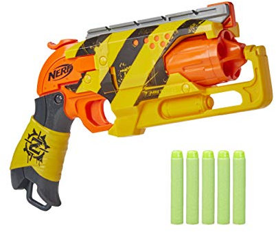 NERF Zombie Strike Hammershot Blaster, Pull-Back Hammer-Blasting Action, 5 Official Zombie Strike Darts, Stripes Color Scheme